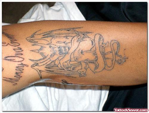 Beautiful Grey Ink Gothic Tattoo On Arm