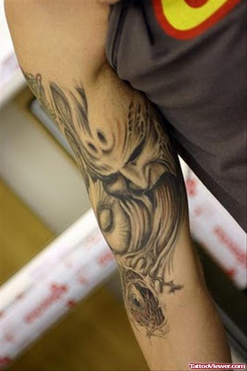 Awesome Grey ink Gothic Tattoo On Sleeve