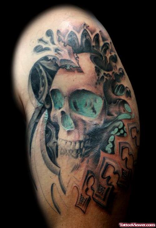 Awesome Gothic Skull Tattoo On Half Sleeve