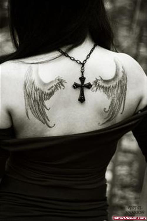 Gothic Wings Tattoos On Upperback