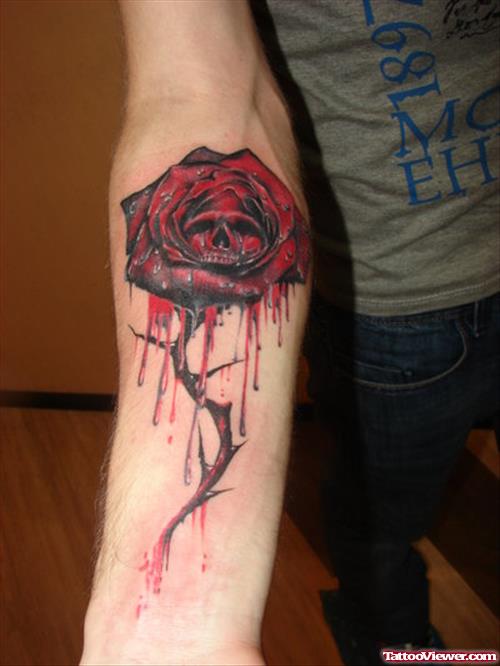 Gothic Rose Flower Tattoo On Right Forearm
