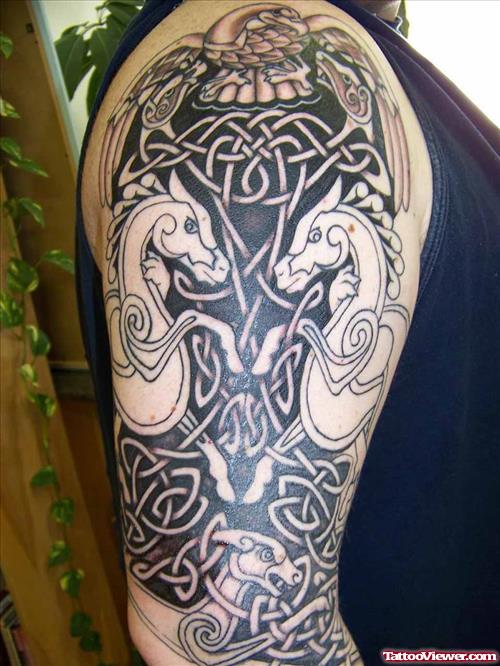 Celtic Gothic Tattoo On Right Half Sleeve