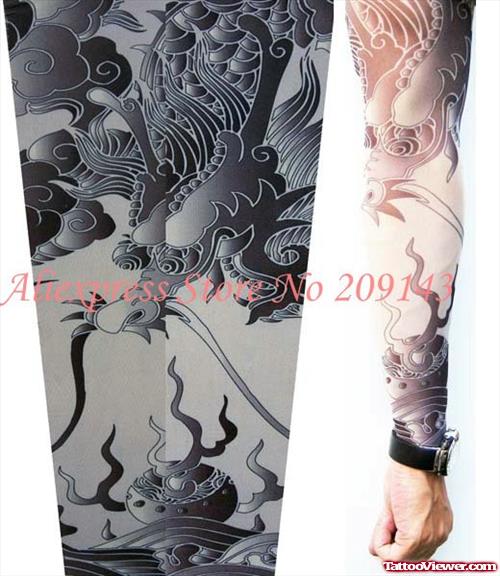 Attractive Grey Ink Gothic Tattoo On Left Sleeve