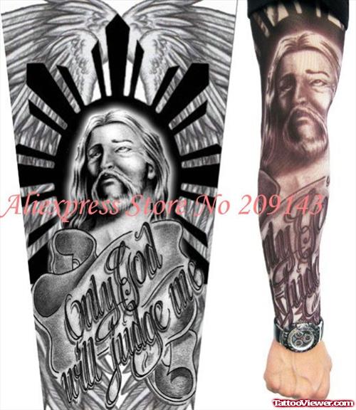 Right Sleeve Grey Ink Gothic Tattoo