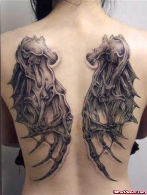Wonderful Gothic Wings Tattoos On Back Body
