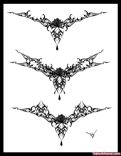 Tribal Gothic Tattoos Designs For Lowerback