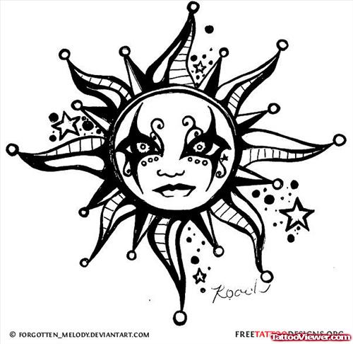 Gothic Tribal Sun Tattoo Design