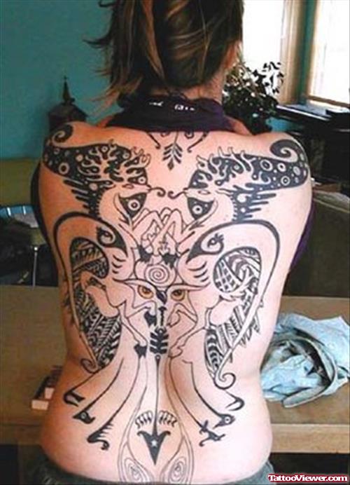 Grey Ink Gothic Tattoo On Back Body