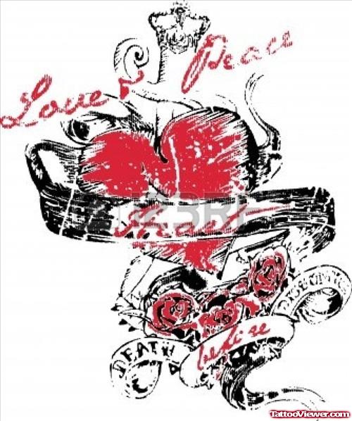 Attractive Gothic Red Heart Tattoo Design