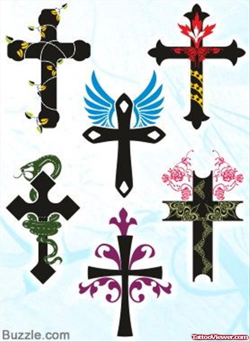 Color Ink Gothic Cross Tattoos Design