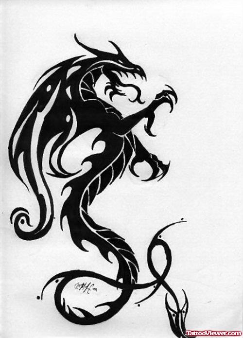 Black Ink Gothic Dragon Tattoo Design