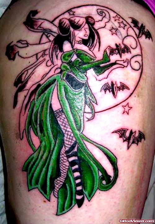 Awesome Color Ink Gothic Tattoo On Bicep