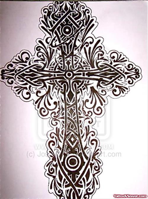Tribal Gothic Cross Tattoo Design