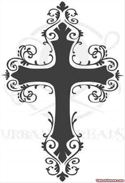 Grey Ink Gothic Cross Tattoo Design