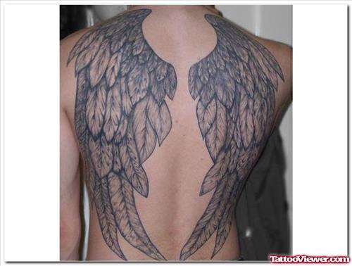 Grey Ink Gothic Angel Wings Tattoo
