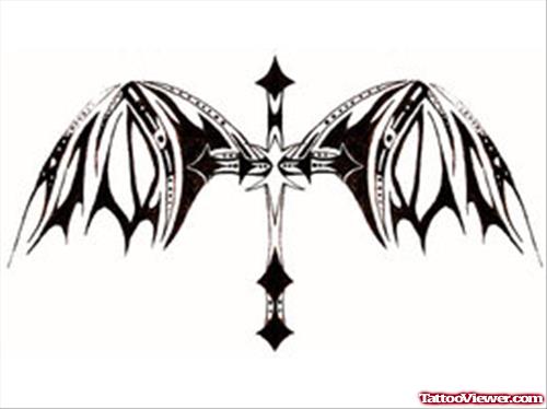 Gothic Winged Cross Tattoo Design