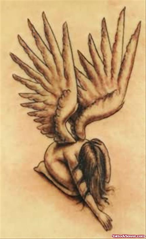 Angel Winged Gothic Girl Tattoo Design