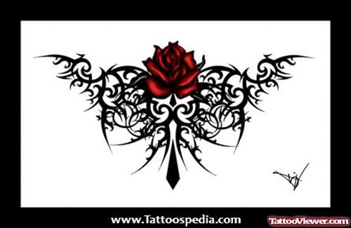 Tribal And Gothic Rose Tattoo Design For women
