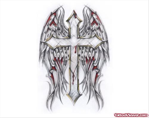 Winged Cross Gothic Tattoo Design
