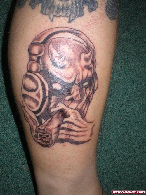 Grey Ink Gothic Skull With Headphones Tattoo