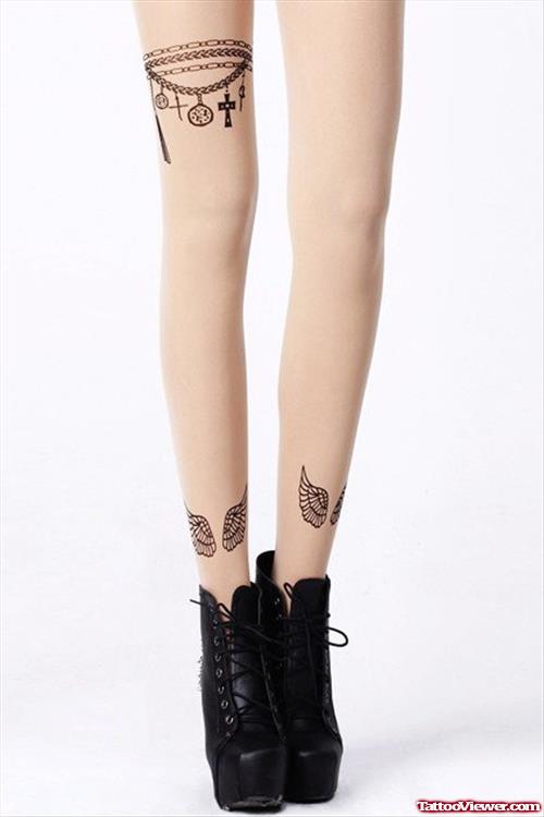 Gothic Wings Tattoos On Legs