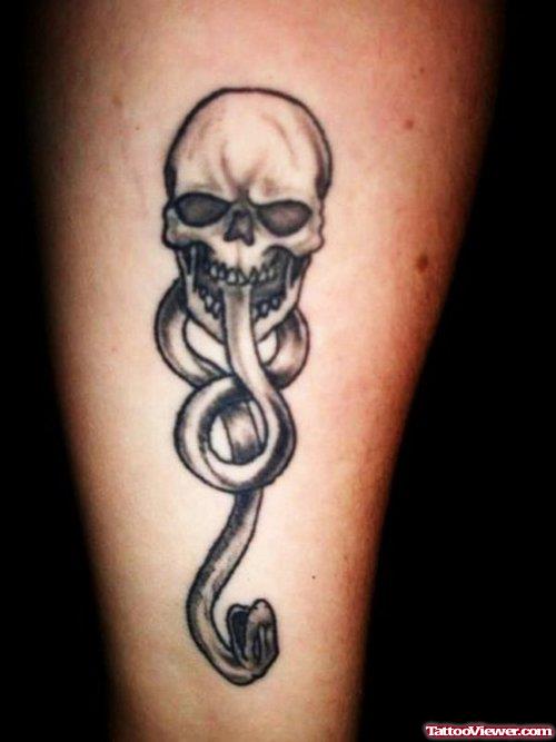 Grey Ink Gothic Skull Snake Tattoo