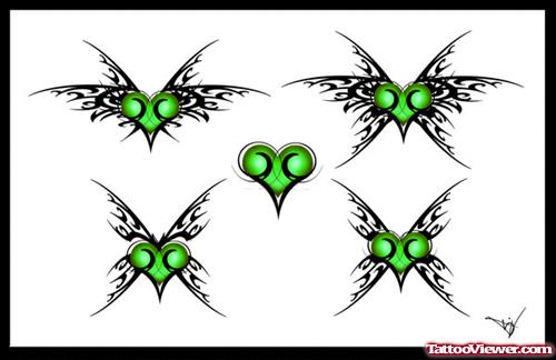 Gothic Green Heart Tattoo Designs
