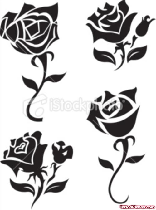 Gothic Black Rose Flowers Tattoo Design