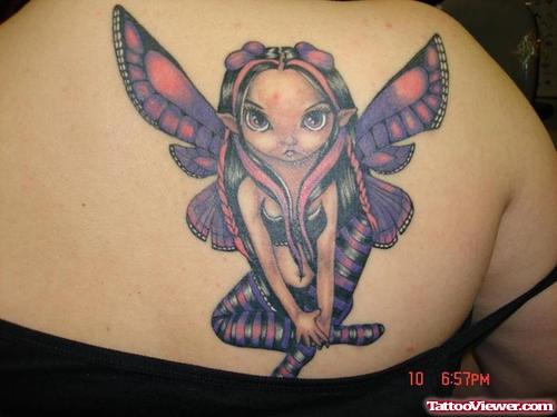 Color Ink Gothic Fairy Tattoo On Back Body