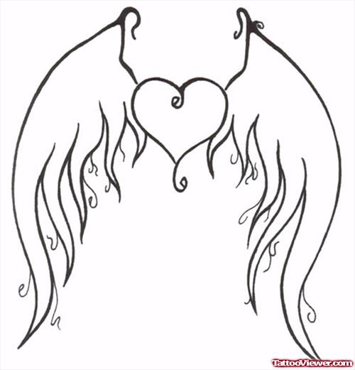 Classic Gothic Winged Heart Tattoo Design