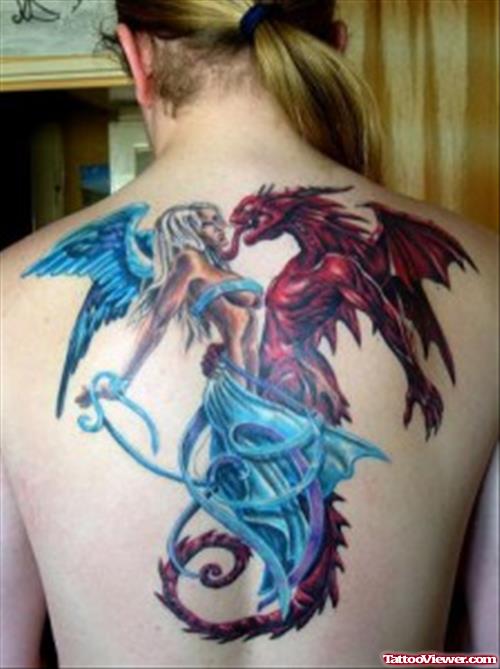 Amazing Colored Gothic Tattoo On Back