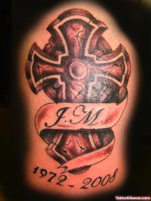 Memorial Gothic Cross Tattoo