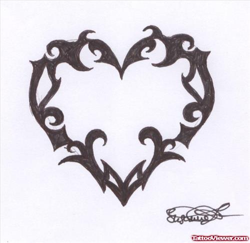 Grey Ink Tribal Gothic Heart Tattoo Design