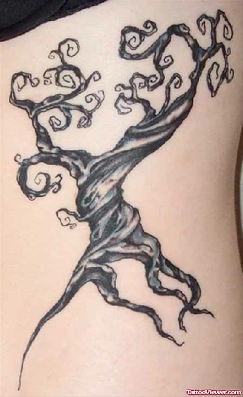Grey Ink Gothic Tree Tattoo