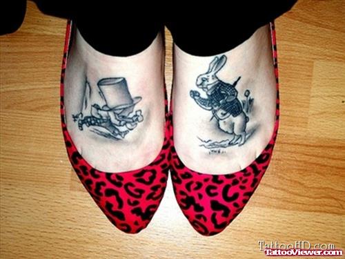 Grey Ink Gothic Tattoos On Feet
