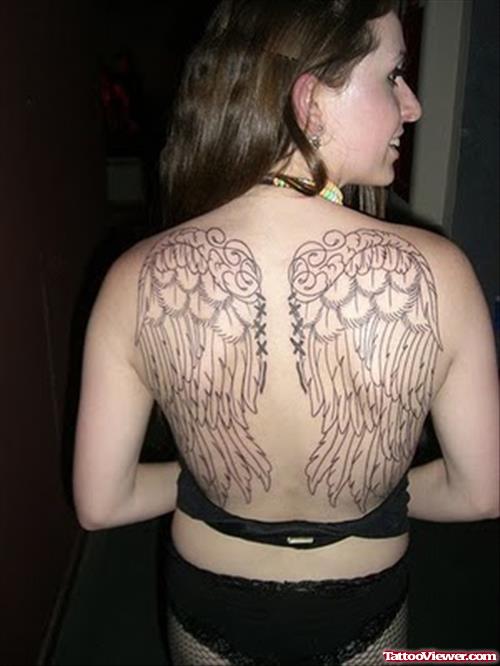 Gothic Wings Tattoos On Back Body