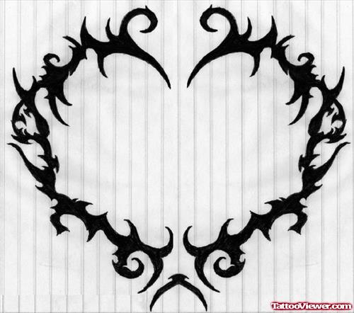 Tribal Black Ink Gothic Heart Tattoo Design