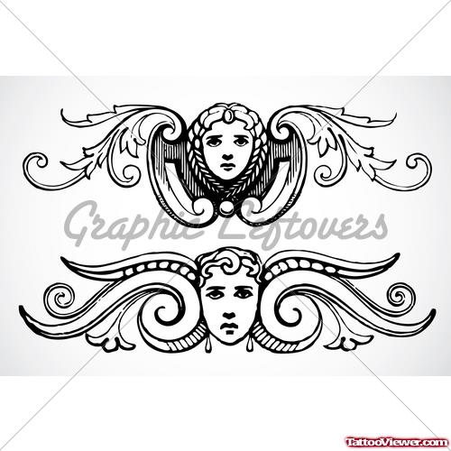 Grey Ink Gothic Angel Tattoo Design
