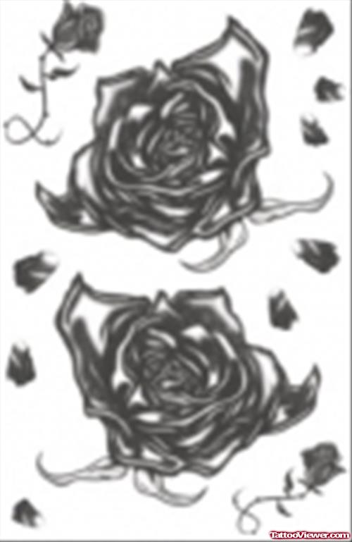 Grey Ink Flowers Gothic Tattoo Design