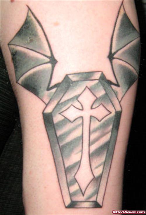 Gothic Winged Coffin Tattoo On Sleeve