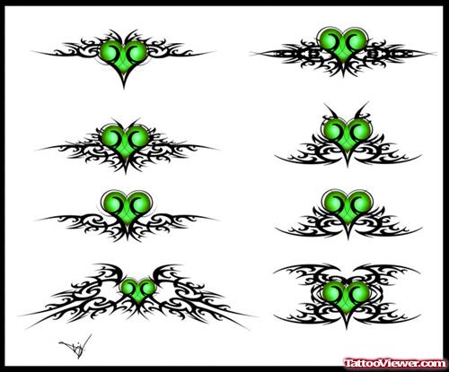 Gothic Green Heart Tribal Tattoo Design