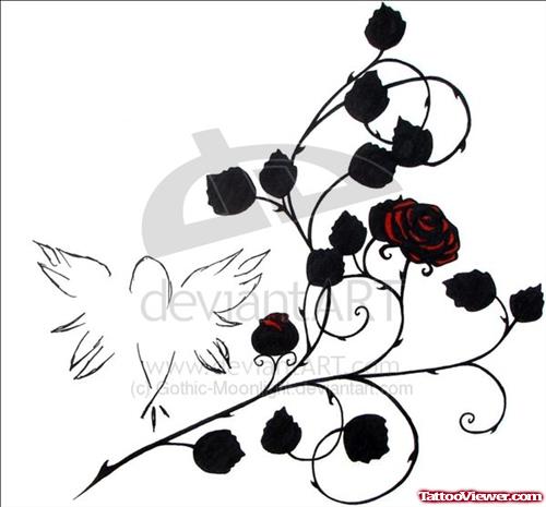 Black Rose Flowers Gothic Tattoo Design
