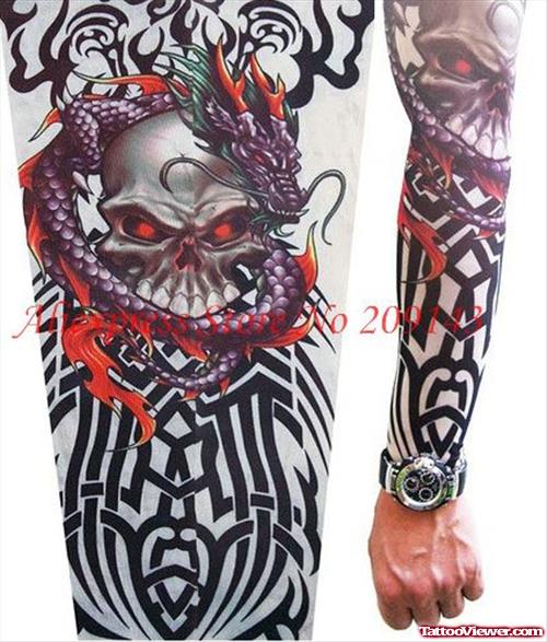 Awesome Black Ink Gothic Tattoo On Left Sleeve