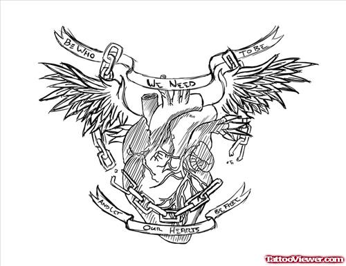 Amazing Gothic Winged Heart Tattoo Design