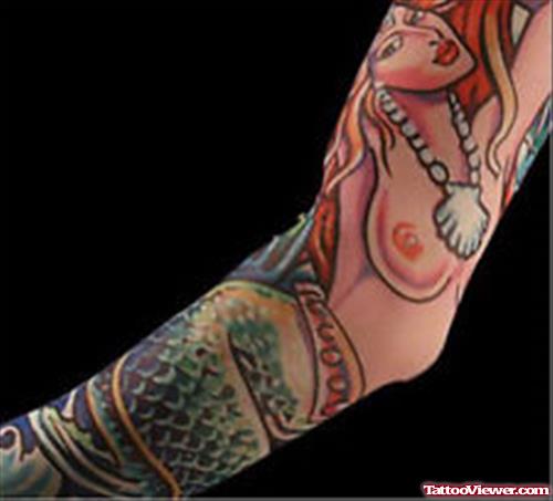 Amazing Colored Gothic Tattoo On Left Sleeve