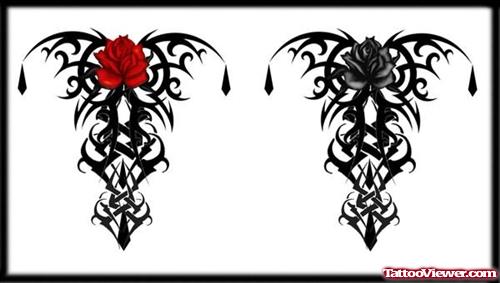 Tribal Gothic Rose Design Tattoo