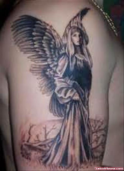 Angel Gothic Tattoo On Shoulder