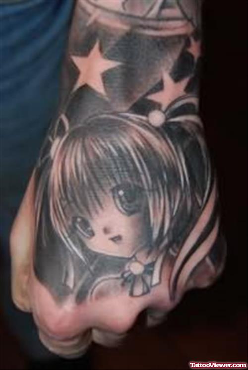 Anime Gothic Girl Tattoo On Hand