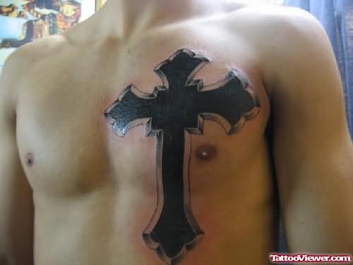 Gothic Cross Tattoo On chest
