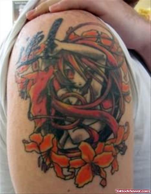 Anime Gothic Tattoo On Shoulder